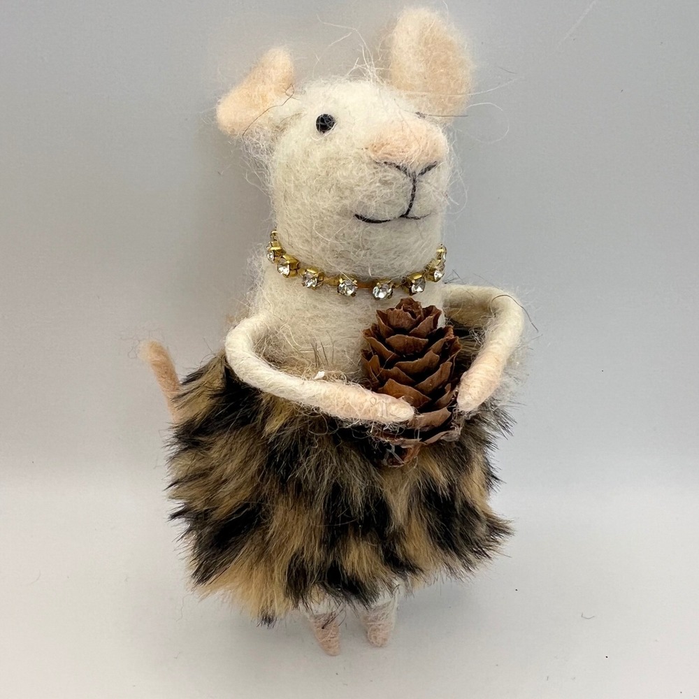 Felted White Mouse Ornament 4 inches unbranded kitsch